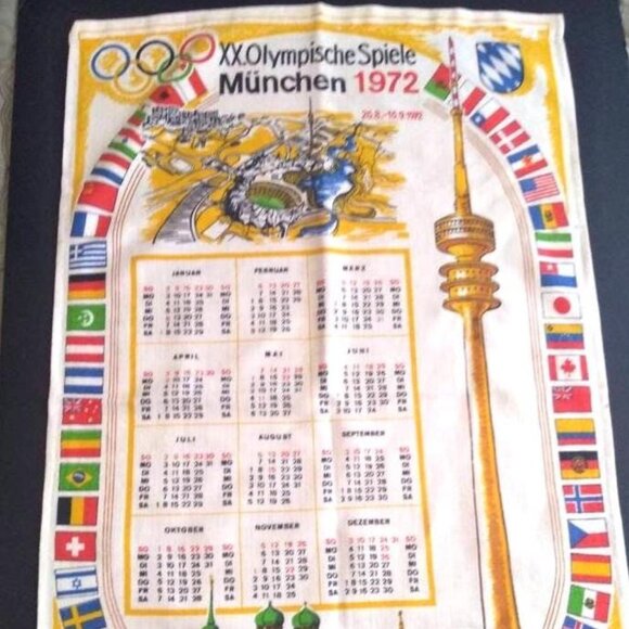 1972 Munich Germany Kitchen Tea Towel Calendar Olympic Summer Game - Picture 1 of 10